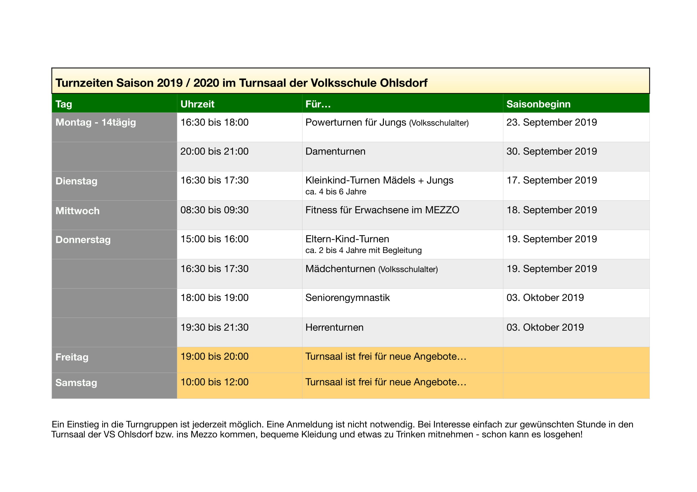 Turnzeiten 2019/2020